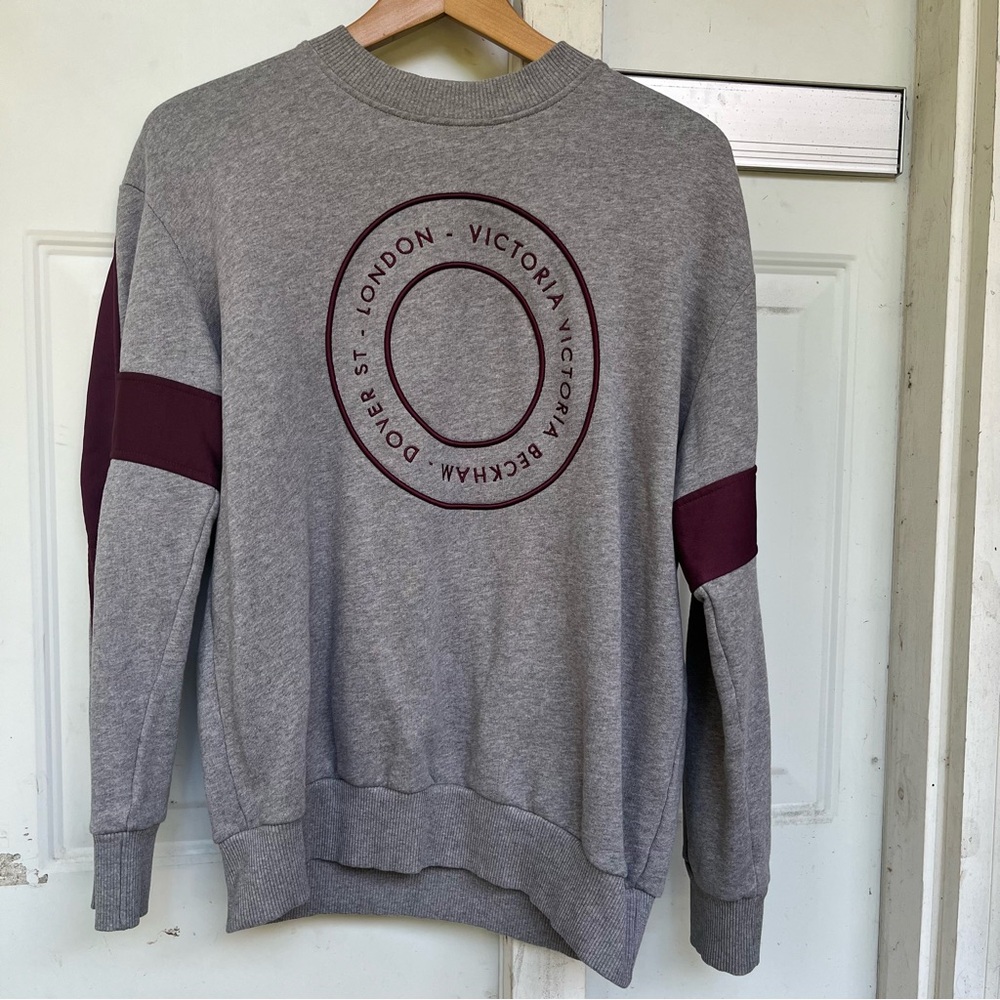 Victoria Beckham Satin-Trimmed Embrodered Grey French Cotton-Terry Sweatshirt!